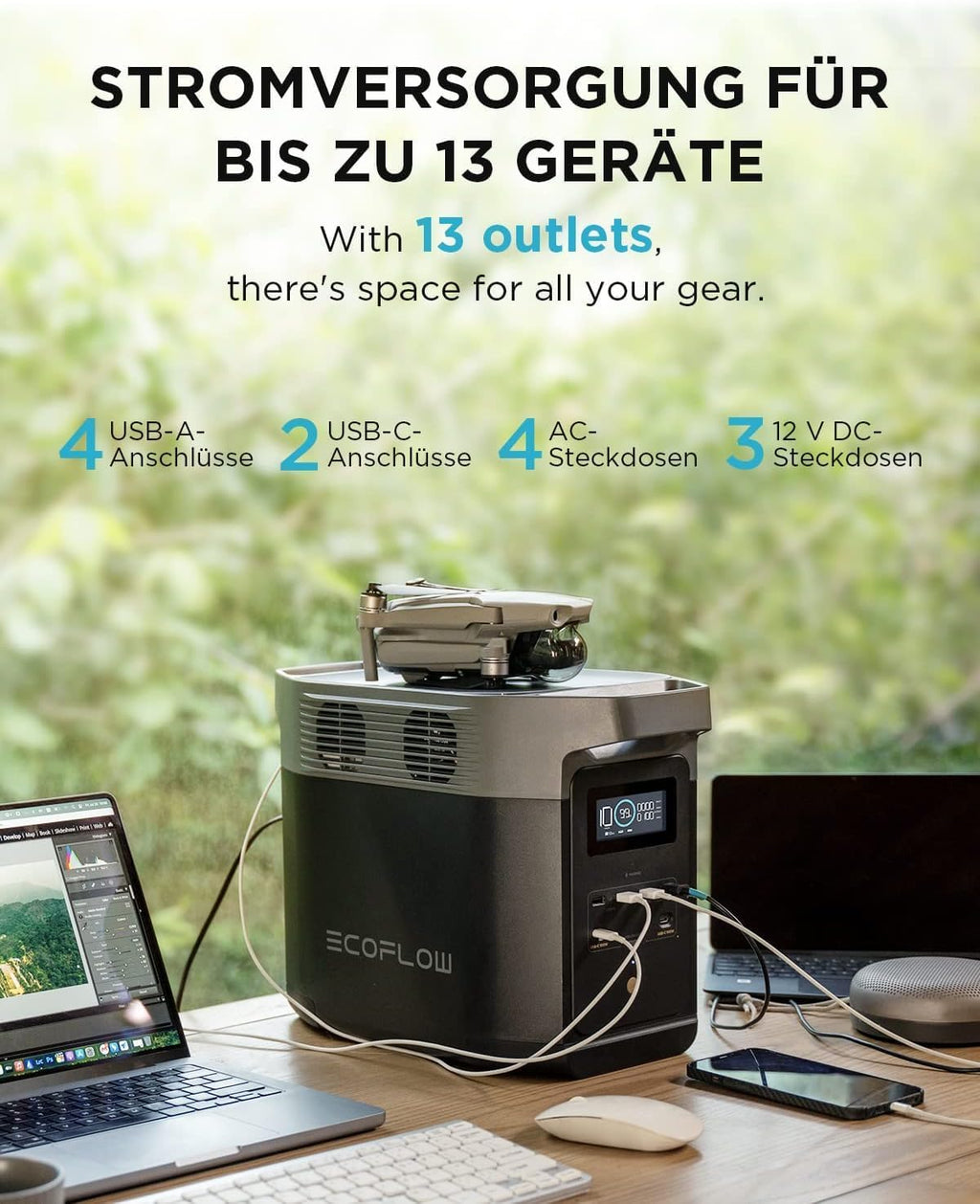 EcoFlow DELTA 2 Tragbare Powerstation 1024Wh, erweiterbar bis 3kWh Powerstation