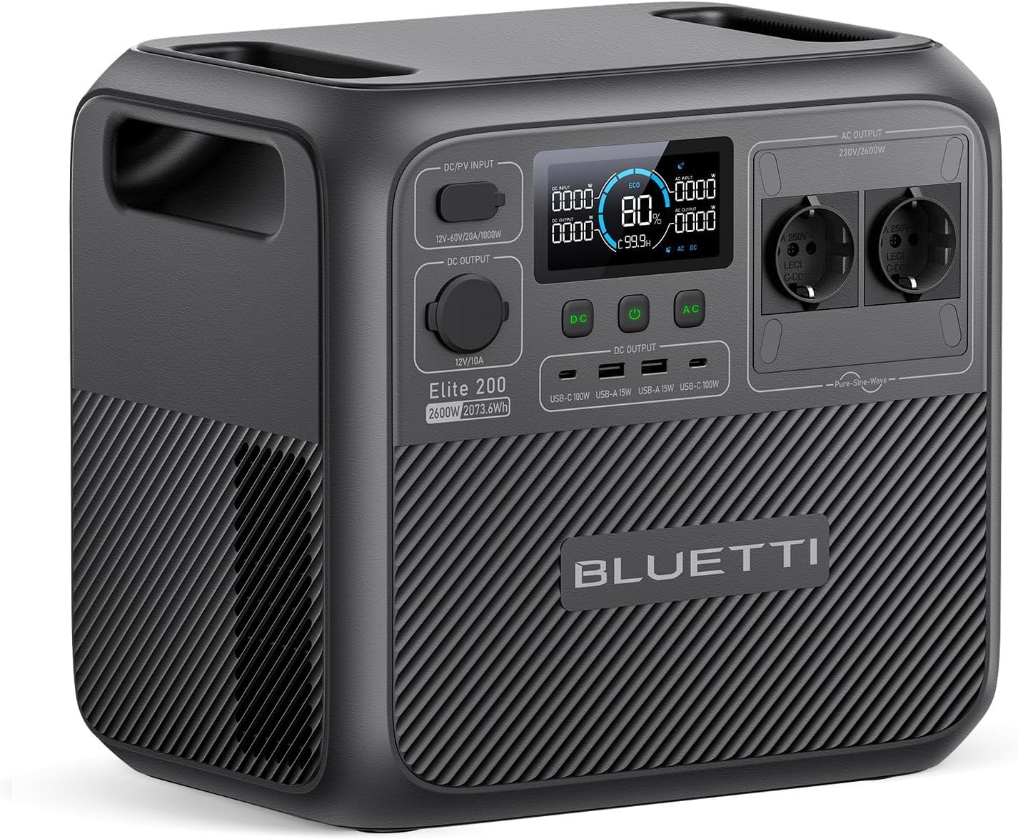 BLUETTI Elite 200 V2 Tragbare Power Station (2025 Neu), 2073,6Wh LiFePO4 Batterie-Backup mit 2 2600W AC