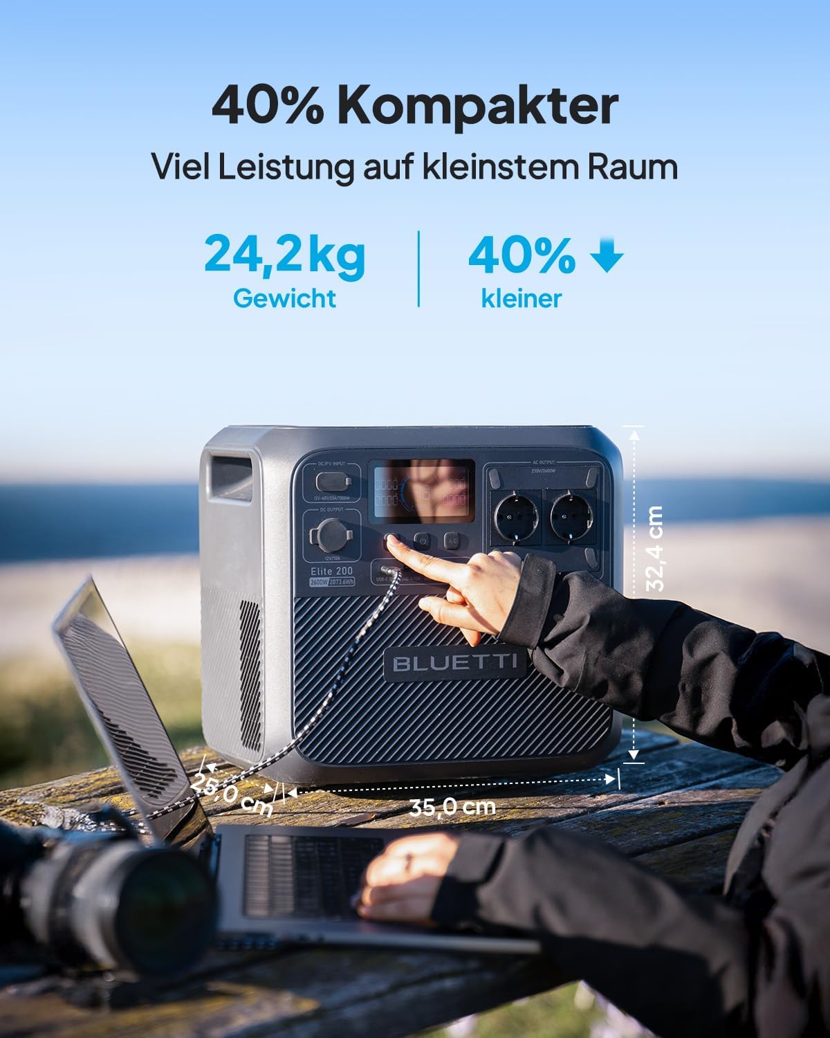 BLUETTI Elite 200 V2 Tragbare Power Station (2025 Neu), 2073,6Wh LiFePO4 Batterie-Backup mit 2 2600W AC